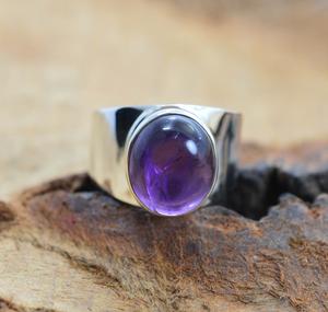 Bague en argent sterling 925 véritable améthyste Boho Hippie pour femme Grande pierre ovale pour mariage - Product Image 3