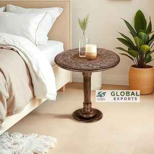 Bois d'acacia sculpté à la main, design de ferme moderne, taille personnalisable, table d'appoint, autel de chevet, table de nuit, pilier de salon - Product Image 4