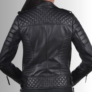 Veste d'hiver élégante pour femme en cuir de vachette, col en V, qualité supérieure, durable, respirante, personnalisable, décontractée, pour soirée, motif géométrique - Product Image 2