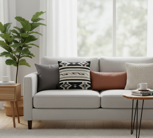 Housse de coussin personnalisable en coton tissé à la main, motif floral carré moderne, fermeture éclair, lavable, noir et blanc, pour hôtel - Product Image 4