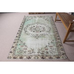 4.5x7.5 ft Vintage Rug, Turkish Area Rug, Green <b>Brown</b> Floral Rug - Product Image 3