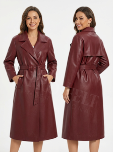 Abrigos de Cuero Personalizados al por Mayor, Elegantes y a la Moda, Abrigos de Cuero hasta la Rodilla, Color y Talla Personalizados, Bordado con Nombre de Marca - Product Image 3