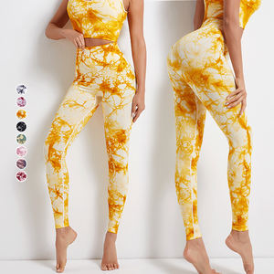 Mallas deportivas de cintura alta para gimnasio, conjuntos de ropa deportiva de yoga teñida con lazo para mujer, fabricante de ropa deportiva de nailon Spandex - Product Image 1