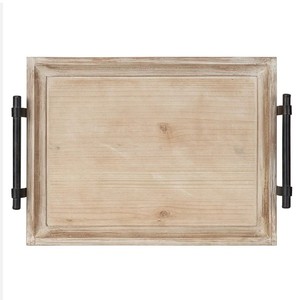 ถาดถาดไม้สนสี่เหลี่ยม12 "x 16" พร้อมที่จับและขาโลหะสำหรับเสิร์ฟและตกแต่ง - Product Image 3