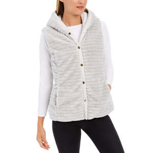 Gilet Reversibile da Donna Charter Club con Cappuccio in Pelliccia Sintetica Argento Taglia X-Large Decorato con Bottoni - Product Image 1