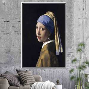 Impresión en Lienzo de la Obra Famosa: Niña con un Pendiente de Perla, Arte de Pared en Vidrio, Lienzo con Marco Blanco - Product Image 1