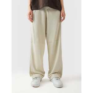 Pantalon décontracté taille mi-haute à jambes larges en tissu éponge respirant couleur crème avec détail de passepoil - Product Image 4