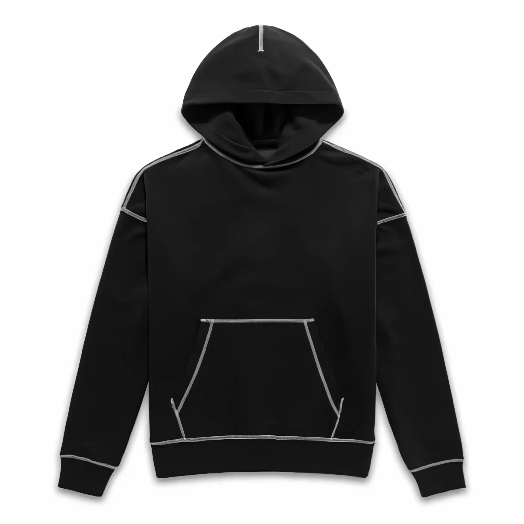 Custom mens hoodie contrast stitching in black heavyweight stitch hoodie no drawstring Oversized hoodie blank Hooded Sweatshirt