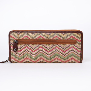 Handmade Modern Women's Leather <b>Wallet</b> Slim Fancy <b>Long</b> Zippered with RFID Blocking Design Stone Pattern Textured Cloth - Product Image 2