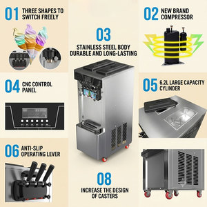 Petite machine à glaces molles et sorbets de table pour usage commercial, 3 saveurs, <span class=keywords><strong>en</strong></span> acier inoxydable, <span class=keywords><strong>électrique</strong></span> automatique pour utilisation sur comptoir - Product Image 6