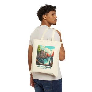 Bolsa de Mano de Lona de Algodón de Ámsterdam, Países Bajos, con Cierre Abierto, Diseño para Viaje - Product Image 5