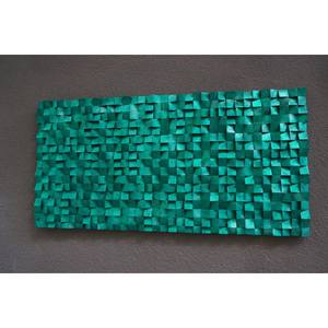 Sculpture en mosaïque de bois unique, décoration murale géométrique abstraite en bleu marine/jaune/orange/brun - Product Image 1