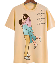 เสื้อยืดคู่รักพิมพ์ลายลำลองแขนสั้นผู้ชาย ทรงปกติ คอกลม ผ้าคอตตอนเจอร์ซีย์ พิมพ์ลายดิจิทัลด้านหน้า - Product Image 1