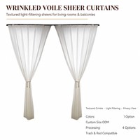 Voilage froissé en polyester blanc, filtrant la lumière et réduisant le bruit, avec cordon de suspension, pour salon et balcon