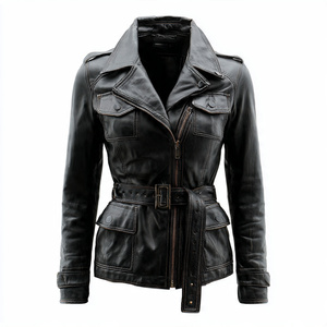 Chaqueta de Cuero para Motocicleta para Mujer, Chaqueta de Cuero PU para Exteriores, Chaqueta de Cuero con Cuello Camisero para Mujer - Product Image 5