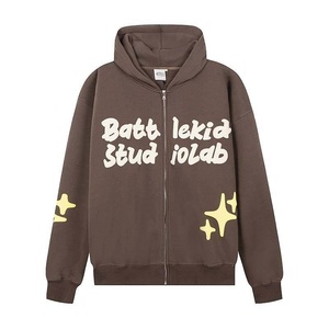 OEM ODM Anti-pilling Heavy Cotton Blend French Fleece Custom Full Zip Up Sudadera con capucha Puff Print Fabricante para marcas Propietario - Product Image 3