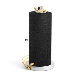 Silver Shiny Polished Hammered Texture Stainless Steel Paper <b>Towel</b> Holder With Black Color Powder Coated Flowers & Buds Design - Product Image 6