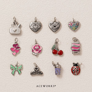 Charme en argent et zircon en forme de cœur |   Pendentif en acier inoxydable émaillé Cœur Rose Cerise Nœud Coccinelle Beauté Romantique pour la fabrication de bijoux - Product Image 2