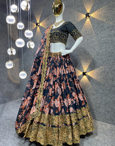 Blusa étnica de alta calidad de imitación Georgette Lehenga Choli para mujer, conjunto Dupatta, estampado Digital de estilo pakistaní para bodas indias - Product Image 4
