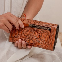 LW tas tangan wanita model Vintage, tas tangan wanita, kulit asli, panjang, ramping, fitur kanvas, dompet wanita, penyimpan paspor, kartu kredit, tas tangan wanita