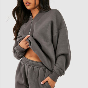 Chándal de invierno con cremallera de cuarto de moda para mujer Logotipo personalizado Impreso Color sólido Conjunto de sudor de poliéster de algodón transpirable de la mejor calidad - Product Image 5