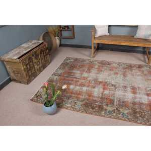 Tapis vintage 4,9x8,4 pieds, grand tapis turc, tapis rayé orange et bleu - Product Image 5