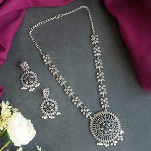 Conjunto de pendientes colgantes de collar floral de hoja redonda de perlas de imitación de cristal antiguo mayorista de joyería fabricante indio para mujer - Product Image 2