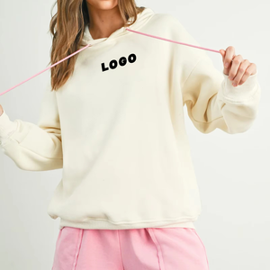 Sweats à capuche décontractés pour femmes avec impression de lettres personnalisées, 100% coton, tricot d'hiver, manches chauve-souris, logo sur le devant - Product Image 5