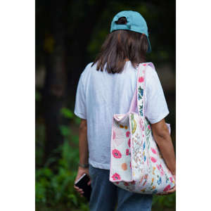 <b>White</b> Embroidered Cotton <b>Small</b> Tote <b>Bag</b> with Zipper for Women - Product Image 1