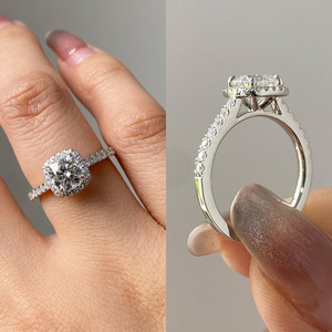 pave band 14k gold elegant sparkling bridal <b>Ring</b> gift 1.25 carat <b>cushion</b> cut lab grown diamond halo engagement <b>ring</b> - Product Image 6
