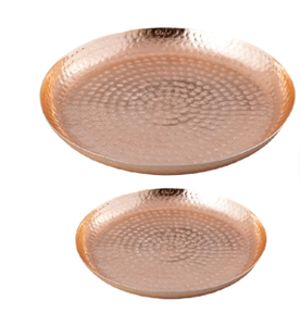 Bandeja de forma redonda de material de aluminio personalizable, bandeja redonda de metal fundido a mano con diseño martillado, bandeja para servir comida - Product Image 2