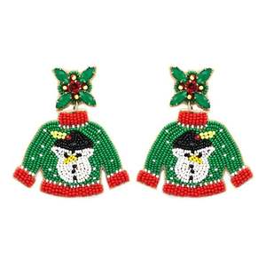 Cuteness Stylish Handmade Beaded <b>Red</b> Santa <b>Drop</b> Dangle Embroidery <b>Earring</b> Premium Luxury Fancy And Unique Elegant From India - Product Image 2
