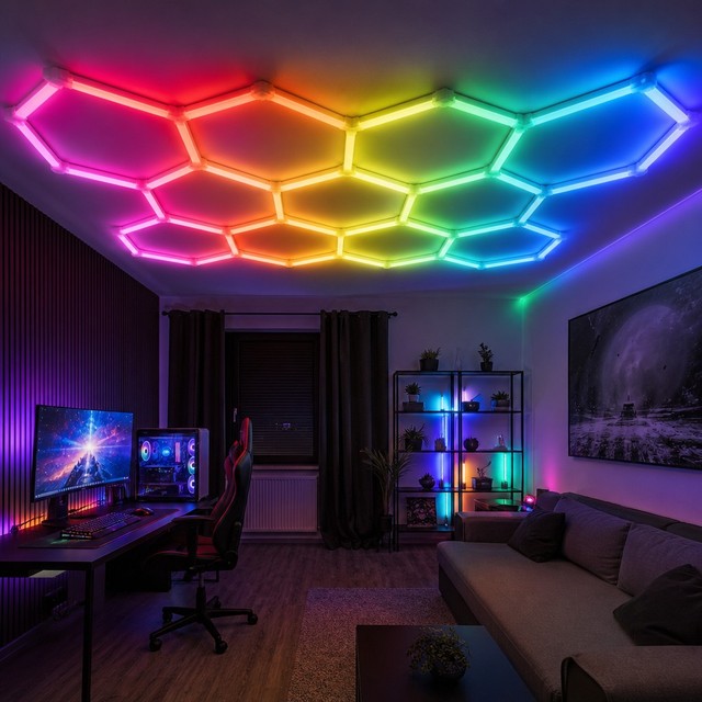 Gaming Room Setup 110V 220V Remote Control Color Changing RGB Hexagon LED Ceiling Light