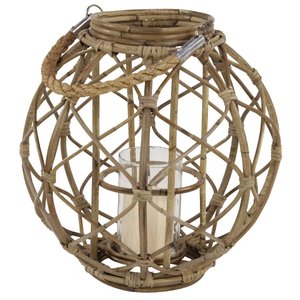 Linterna cónica de ratán hecha a mano blanca de nueva pieza con mango e inserto de vidrio Portavelas natural con personalización disponible - Product Image 2