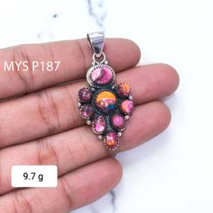 Alta calidad Rosa ostra turquesa piedra preciosa 925 Plata fina colgantes accesorios joyería fina colgantes finos - Product Image 1