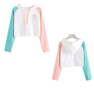 Servicio OEM Mujeres Crop Too Sudaderas con capucha Estilo único Mujeres Crop Top Sudaderas con capucha | Manga larga Sudadera con capucha Crop Tops