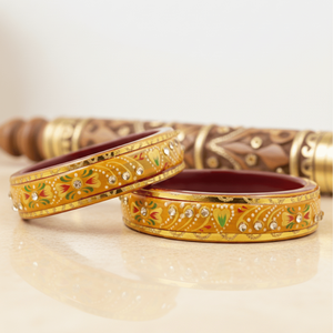 Ensemble de 2 bracelets manchette jaunes en pierre florale, bracelets tendance - Product Image 3