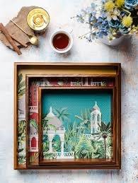 Impresionante bandeja de desayuno de resina pintada a mano, accesorio de Hotel de forma estándar, bandeja de madera con patrón de modelo, precio competitivo - Product Image 6