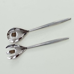 Elegant Hand Crafted Thick Round Handles Stainless Steel Salad Serving Set Silver Plated <b>Plain</b> Salad Spoon & Fork Serving Set - Product Image 1