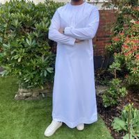 Thobe Traditionnel Marocain Islamique Blanc d'Hiver pour Hommes Adultes, Fait Main, Haute Qualité, Grande Taille, en Lin Respirant et Infroissable, Long