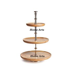 แท่นวางเค้กทำจากไม้และสแตนเลส3ชั้นมีคุณภาพสูงสุดรูปทรงกลมขนมขนมหวานแบบศิลปะในบ้าน - Product Image 1