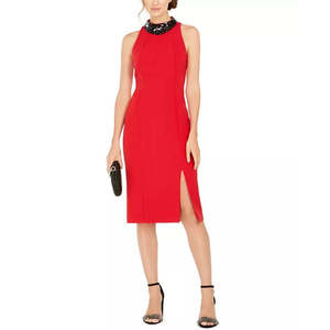 Abito da sera lungo rosso da donna Taylor con scollo a paillettes e vita naturale, taglia 12Av/Md/Rg - Product Image 1