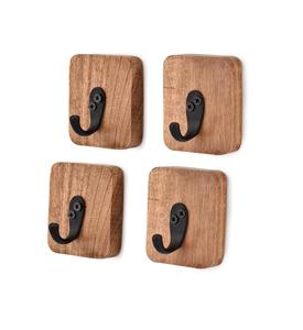 Ganchos para batas y toallas Madera de Acacia Natural 4 PCS Montado en la pared Bata decorativa rústica y ganchos para toallas para colgar abrigos, toallas, llaves - Product Image 5