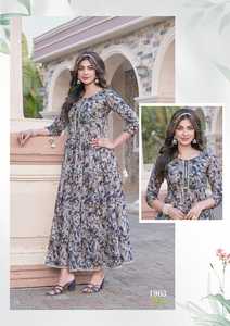 Vestido cómodo Kurtis con estampado de lámina de algodón pesado de primera calidad para adultos Material de rayón al por mayor con algodón de centro comercial interior - Product Image 3