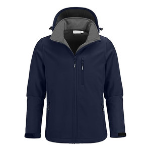 Chaqueta Softshell de diseño personalizado para hombre, abrigo de poliéster impermeable a prueba de viento, capucha polar, tela vaquera, cierre de cremallera, soporte sólido - Product Image 6