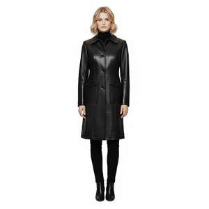 Leathertex Women's Luxury Handcrafted Black Sheepskin Leather Coat XS Size Woven Fabric Soft Touch Leather-<b>Covered</b> <b>Buttons</b> Full - Product Image 1