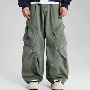 Streetwear Baggy Denim Cargos Pantalones Hombres con Bolsillos Laterales - Product Image 1