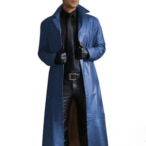 Manteau trench en cuir véritable imperméable pour homme, coupe ajustée, manches longues, veste de mode d'automne, coupe-vent - Product Image 1
