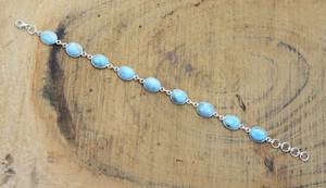 Bracelet réglable en argent sterling 925 avec pierre précieuse naturelle Larimar bleue, forme ovale, fait à la main, cadeau pour femme - Product Image 2