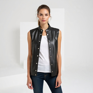 2024 Chaleco de caza de motorista de cuero genuino personalizado para Mujer | Chaleco sin mangas con cremallera de piel de oveja algodón ecológico a prueba de viento - Product Image 1